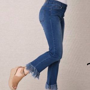 Vintage High Rise Slim Fit Ankle Fringe Hem Jean